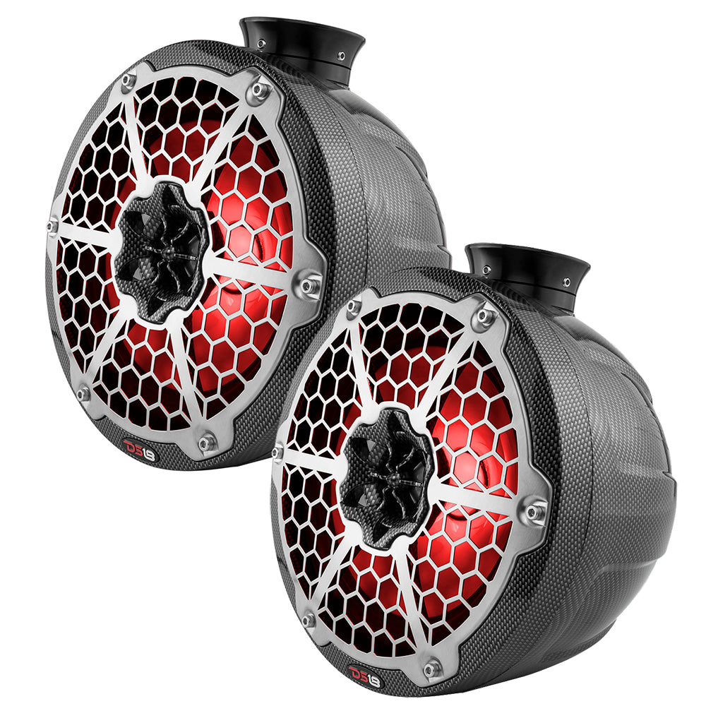 DS18 X Series HYDRO 8" Wakeboard Pod Tower Speaker w/RGB LED Light - 375W - Black Carbon Fiber [CF-X8TPB]