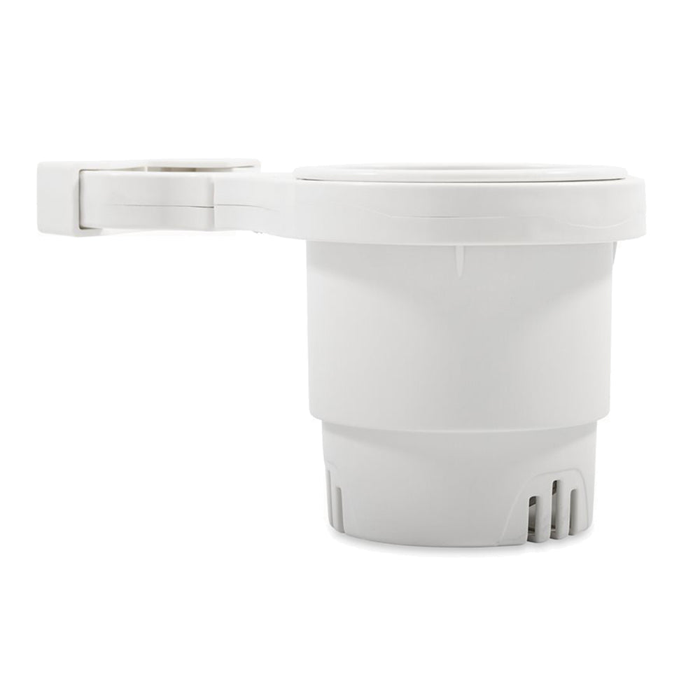 Camco Clamp-On Rail Mounted Cup Holder - Small for Up to 1-1/4" Rail - White [53086]